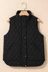 Stand Collar Flower Quilted Snap Button Zip Vests